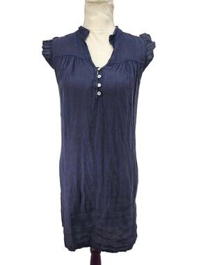 Rosemarine Navy Blue Linen Flutter Sleeve Shirt Dress S